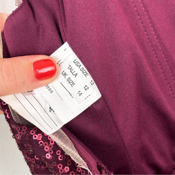 Mori Lee Madeline Gardner Burgundy Sequin Formal Gown Sz 12 - Picture 7 of 8